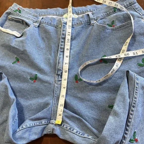 Vintage Quaker Factory Jeans Sz 24W Women’s Cherry Embroidery Print High Rise - Picture 9 of 15